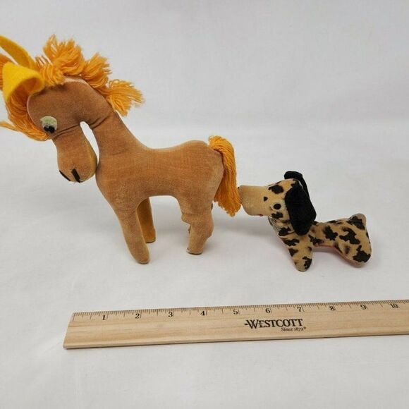 VINTAGE JAPAN PLUSH PRIZE BROWN HORSE SPOTTED DACHSUND ANIMAL TOY DOLL FELT EYES - Picture 3 of 11